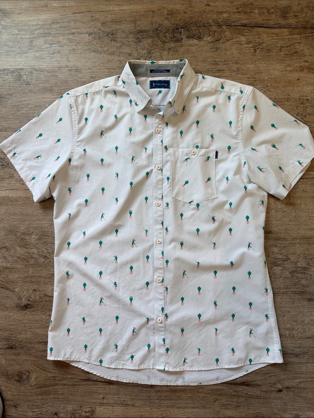 William Murray White Short-Sleeve Button-Down with Green Cactus Print